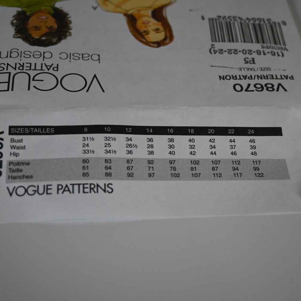 Vogue Patterns Sewing Pattern Misses 16-24 V8670 Uncut Factory Folded - Picture 6 of 7